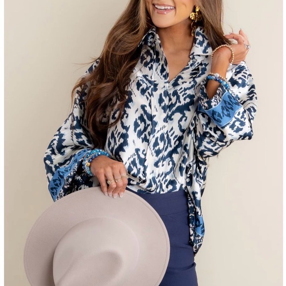 New Glam casual fun top in beautiful jewel tone blues.  Bohemian Glamour Chic - Picture 3 of 8